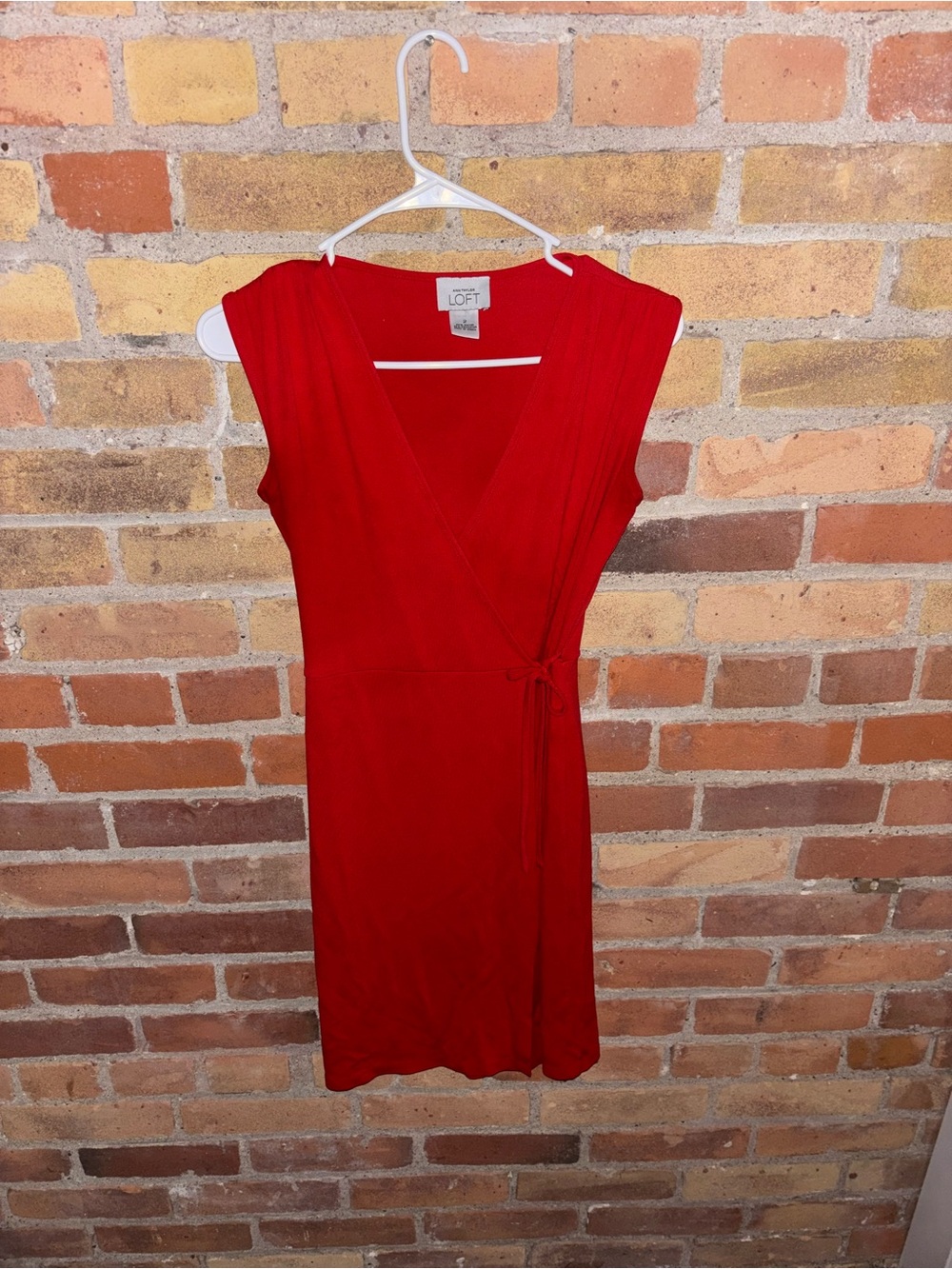 LOFT Red Sleeveless Wrap Midi Dress
